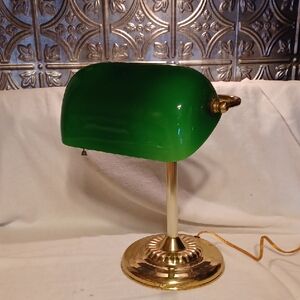 Green and Gold Banker's Lamp Vintage Table Desk Lamp